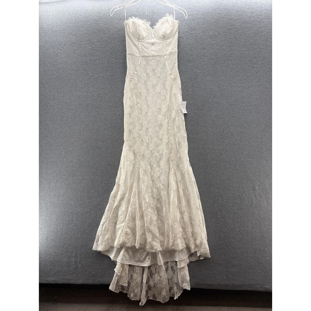 Lulus Wedding Dress Womens Small White Lace Strapless Sweetheart Mermaid Gown